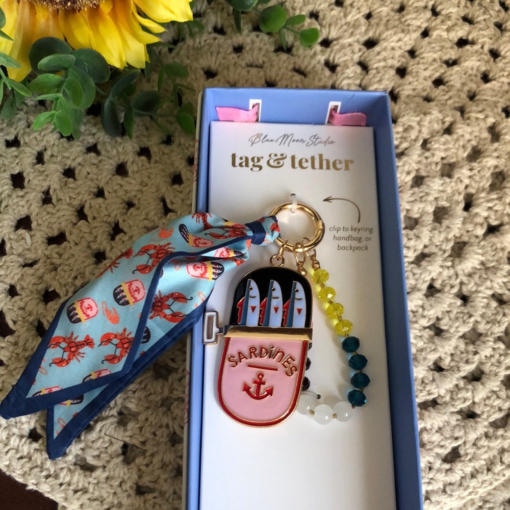 Tag & Tether Pink Sardines Keychain with Blue Scarf